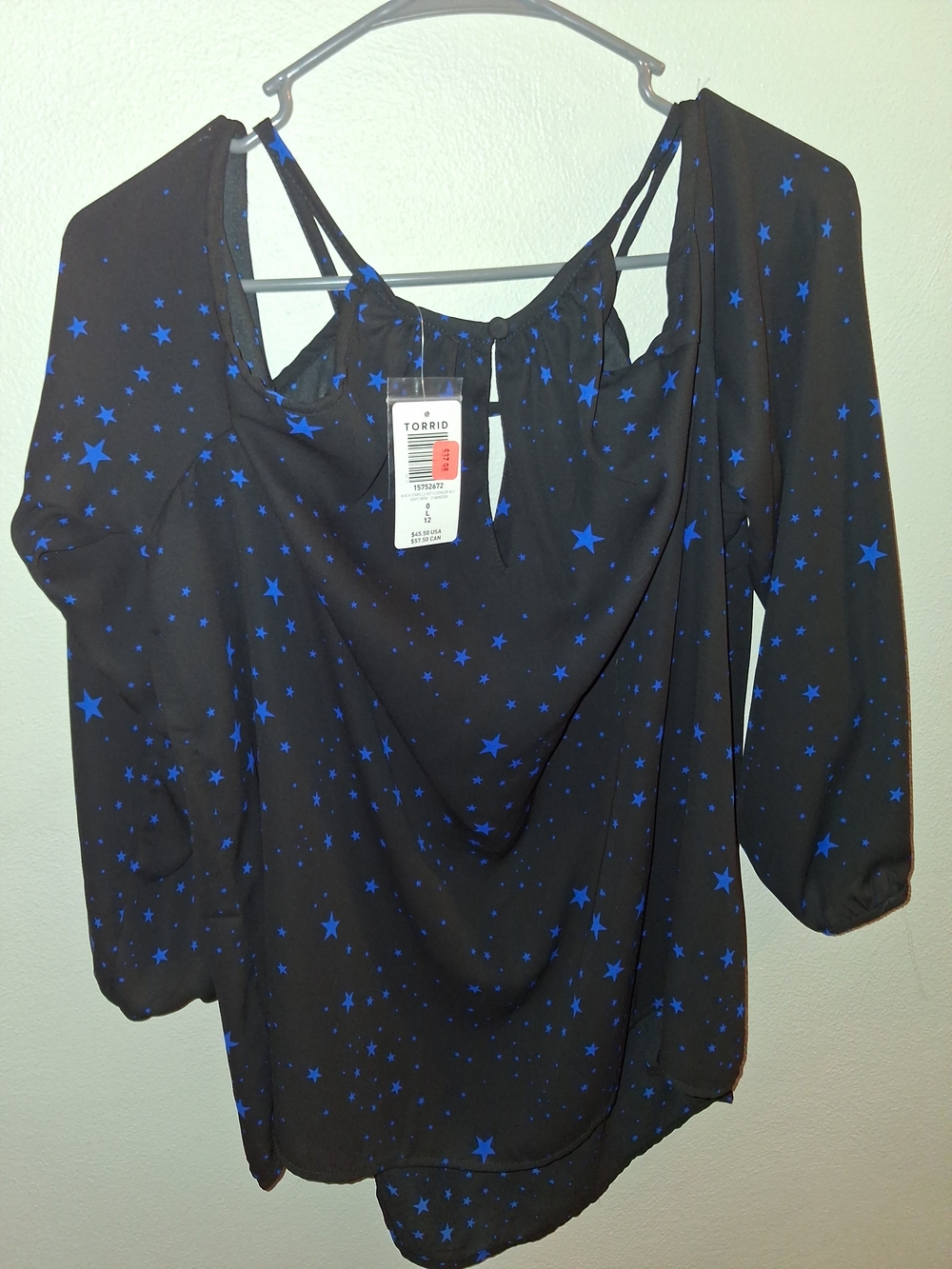 torrid Black Cold-Shoulder Blouse with Blue Star Print